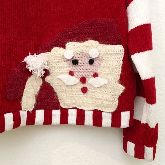 COPY - Knitty Gritty Vintage Santa Christmas Sweater Medium, Cute Ugly Holiday … - Picture 2 of 7